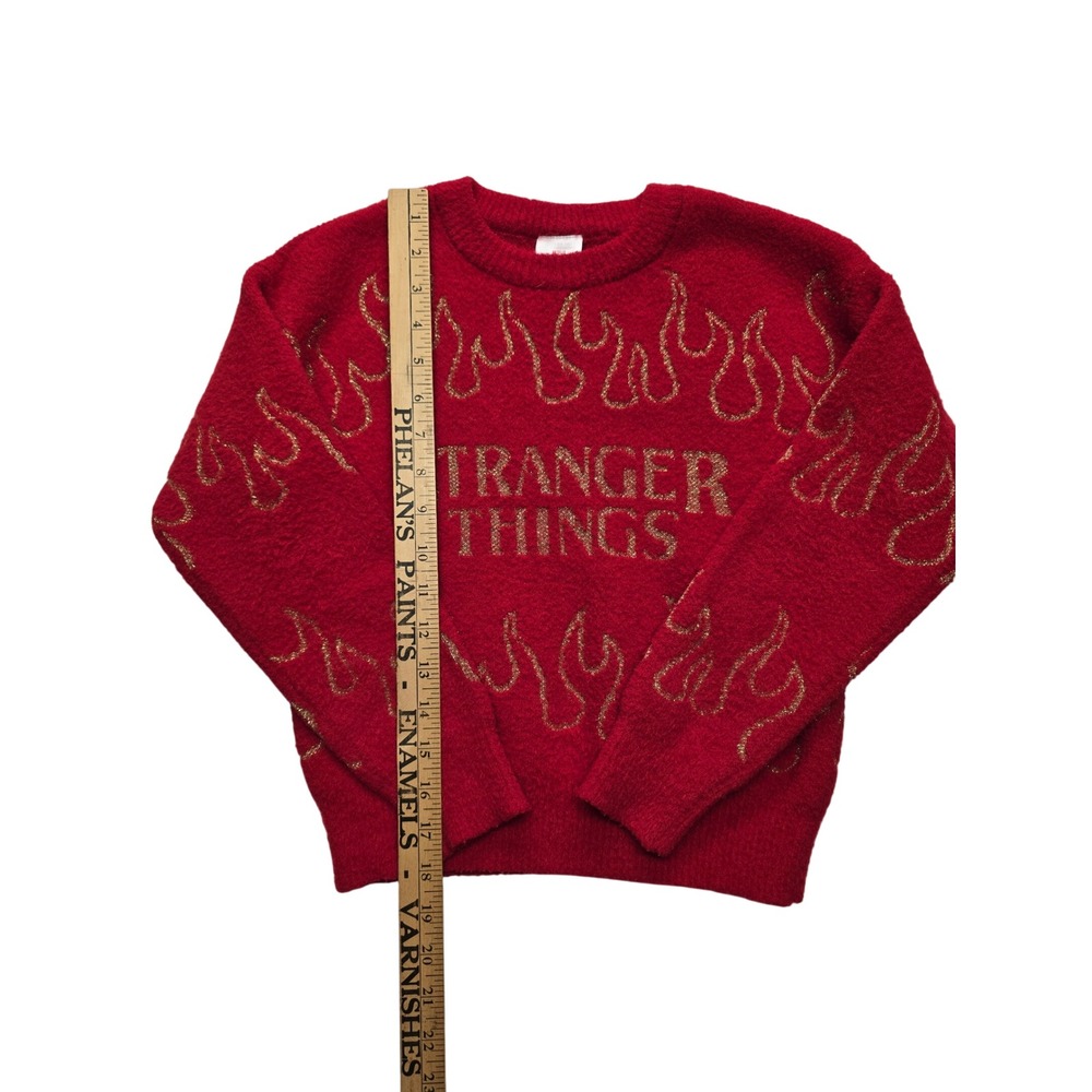 Netflix Stranger Things Flame Metallic Knit Sweater Red Gold Kids Medium 7/8 - Picture 4 of 6